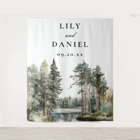 Tenture Watercolor Lake Forest Mariage Fond photo (Devant)