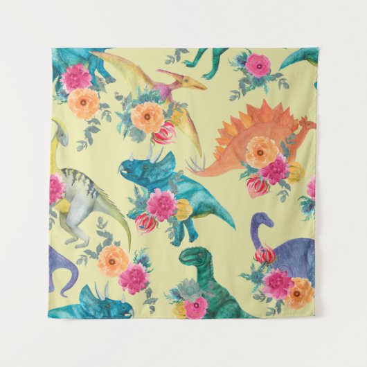 Tenture Watercolor painting dinosaurs pattern. Seamless ba (Devant)