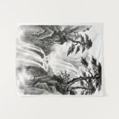 Tenture Waterfall Tapestry | Black & White Mountain Art (Devant (Horizontal))