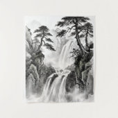 Tenture Waterfall Tapestry | Black & White Mountain Art (Devant)