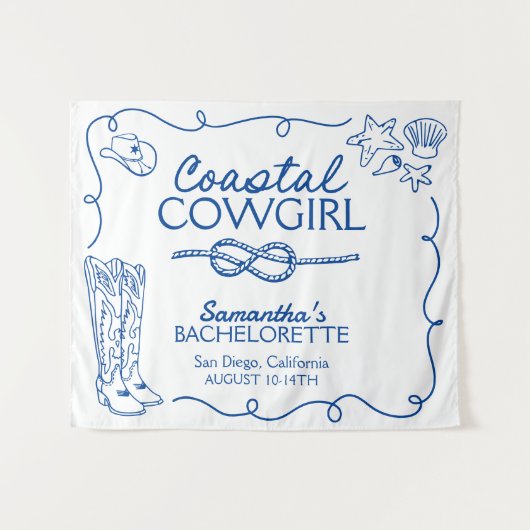 Tenture Week-end de fête de Bachelorette de Cowgirl Côtièr (Devant (Horizontal))
