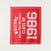 Tenture Welcome Class of 1986, Red Reunion Party Decor Tap (Devant)