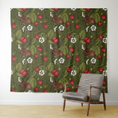 Tenture Wens et fraises sur vert foncé (En situation (horizontale))