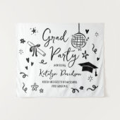 Tenture Whimsical Black Doodle Custom Grad Party Backdrop (Devant (Horizontal))