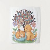 Tenture Whimsical Dog & Cat Tapestry – Colorful Nature Wal (Devant)
