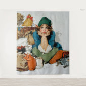 Tenture Whimsical Elf Among Gift Bags (Devant)
