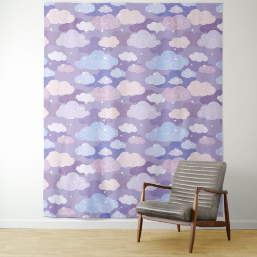 Tenture Whimsical Pastel Clouds et étoiles Motif (En situation)