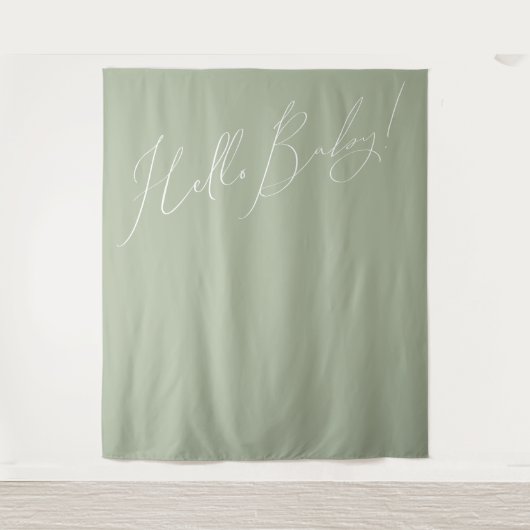 Tenture Whimsical Sage Green Hello Baby Backdrop (Devant)
