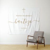 Tenture Whimsy Script Bautizo Spanish Baptism Neutral Gold (En situation (horizontale))