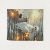 Tenture Whispers à la lune : Le fantôme et le chat (Devant (Horizontal))