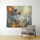 Tenture Whispers à la lune : Le fantôme et le chat (En situation (horizontale))