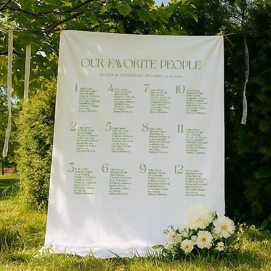 Tenture White and Green Fabric Wedding Seating Chart