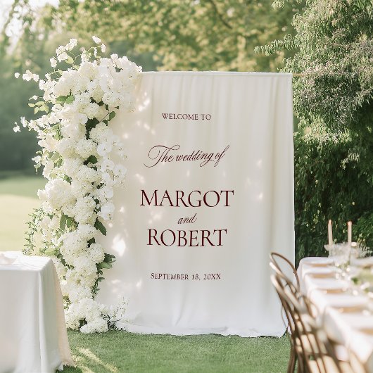 Tenture White & Burgundy Wedding Welcome Sign Banner
