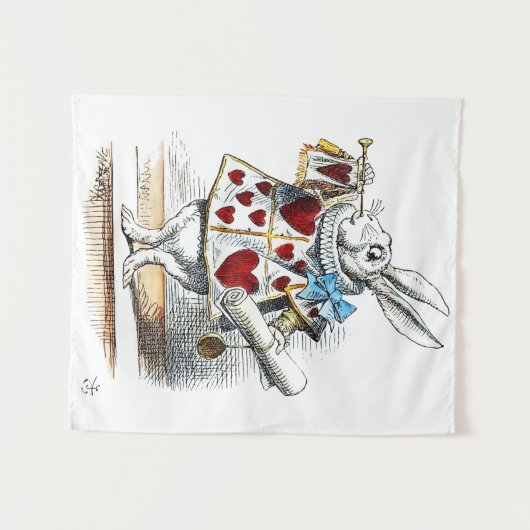 Tenture White Rabbit Alice Wonderland Hearts (Devant (Horizontal))