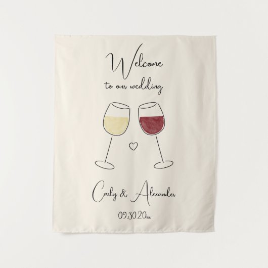 Tenture White Red Wine Glass Wedding Welcome (Devant)