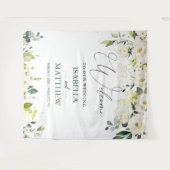 Tenture White Roses Greenery Wedding Welcome Sign Tapestry (Devant (Horizontal))