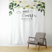 Tenture White Roses Mr & Mrs Mariage Backdrop Banner (En situation)