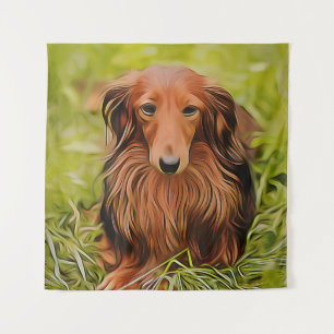Tenture Wiener Dachshund Brun Sur Gazon Dans Le Jardin Xma