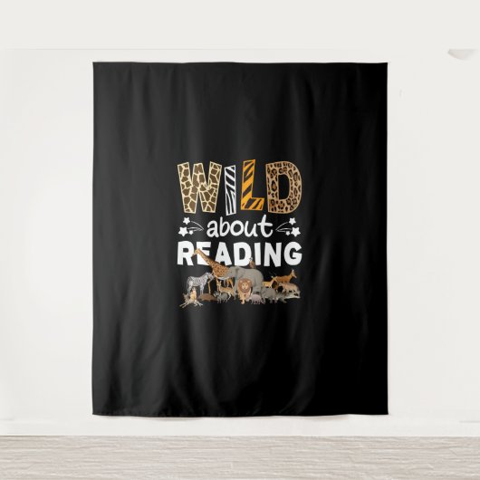 Tenture Wild About Reading Books And Bookworm Library (Devant)