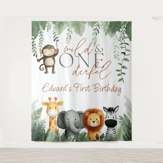 Tenture Wild And Onederful Jungle 1st Birthday Backdrop (Devant)