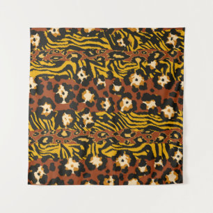 Tenture Wild animal leopard and tiger skins patchwork abst