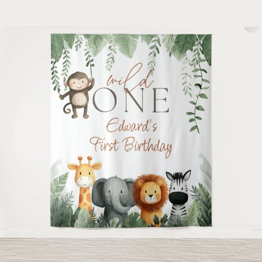 Tenture Wild One Jungle 1st Birthday Photo Backdrop (Devant)