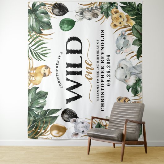 Tenture Wild One Jungle Safari 1er anniversaire (En situation)