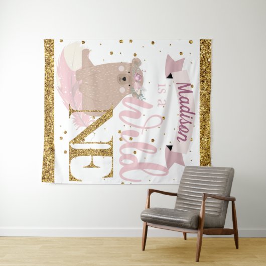 Tenture Wild One Personnalisé Premier Anniversaire Fille (En situation (horizontale))