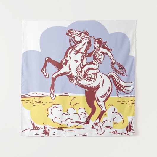 Tenture Wild West Cowgirl : Dessin Vintage Line. (Devant)