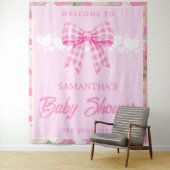 Tenture Wildflower Pink Gingham Bow Baby Shower Backdrop (En situation)