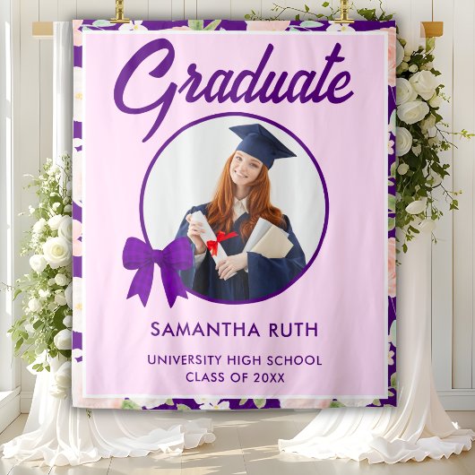 Tenture Wildflower Purple Gingham Bow Photo Grad Backdrop