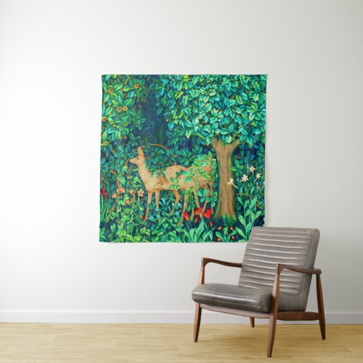 Tenture William Morris Forest Deer Tapestry Imprimer (En situation)
