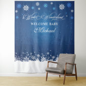Tenture Winter Baby Shower Welcome Baby banner backdrop (En situation)