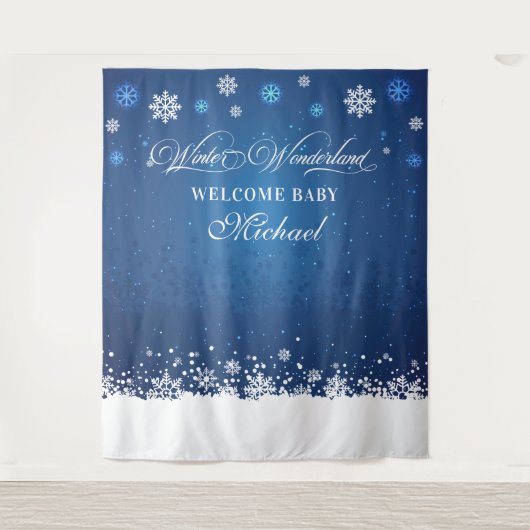 Tenture Winter Baby Shower Welcome Baby banner backdrop (Devant)