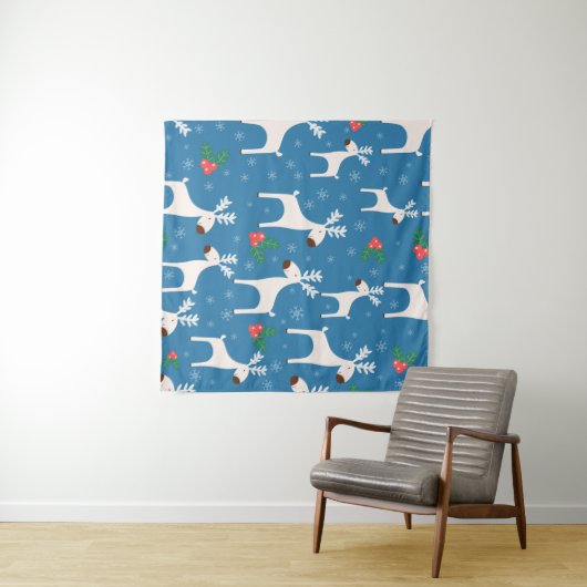Tenture Winter background with deers ( seamless pattern)an (En situation (horizontale))
