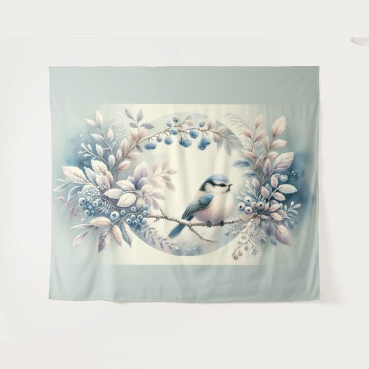 Tenture Winter Bluebird Berry Wreath (Devant (Horizontal))