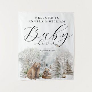 Tenture Winter Forest Woodland Rustic Baby Shower Welcome