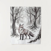 Tenture Winter Fox Tapestry | Snowy Forest Art  (Devant)