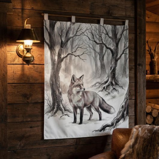 Tenture Winter Fox Tapestry | Snowy Forest Art 