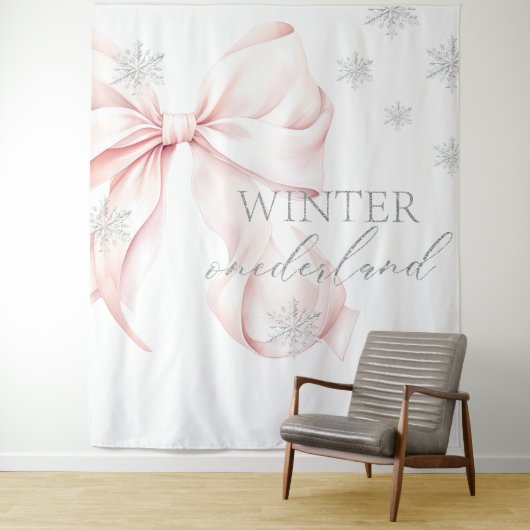 Tenture Winter Onederland Pink Bow Backdrop (En situation)