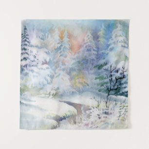 Tenture Winter Wonderland : Paysage aquarelle