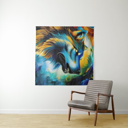 Tenture Wolf Howl coloré (En situation (horizontale))