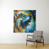 Tenture Wolf Howl coloré (En situation)