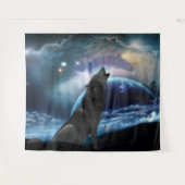Tenture Wolf hurle sur la lune (Devant (Horizontal))