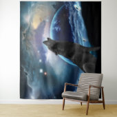 Tenture Wolf hurle sur la lune (En situation)