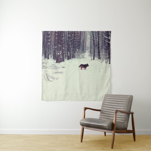 Tenture Wonderland d'hiver : Forêt de pins neigeux (En situation)