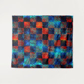 Tenture Xadrez azul, laranja, faux sujo com manchas. (Devant (Horizontal))