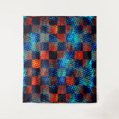 Tenture Xadrez azul, laranja, faux sujo com manchas. (Devant)