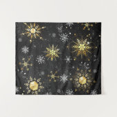 Tenture Xmas Golden Snowflakes on Black Background (Devant (Horizontal))