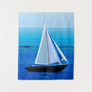 Tenture Yacht Sous Voile, Bleu Cobalt